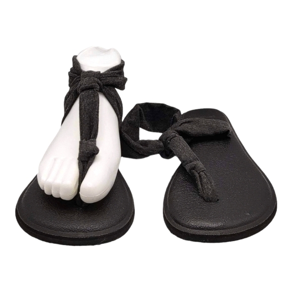 Sanuk Fabric Sandals Black Size 6/37 EU Ankle Strap Thong - Picture 3 of 5